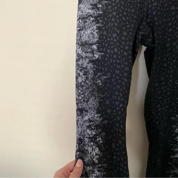 Lululemon Ice Gray Black Overlace Wunder Under High Rise 28" Tights Leggings - Picture 10 of 12